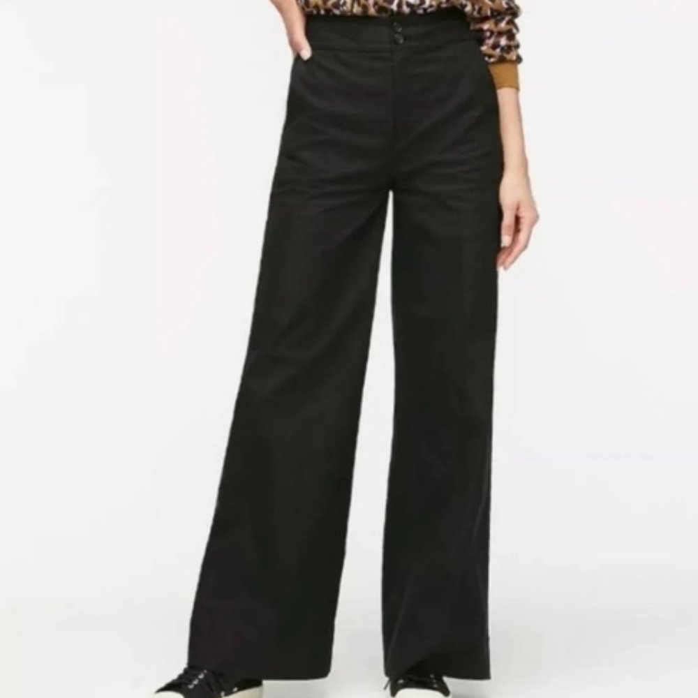 J. Crew High Rise Wide Leg Frankie Twill Pant Black Size 10